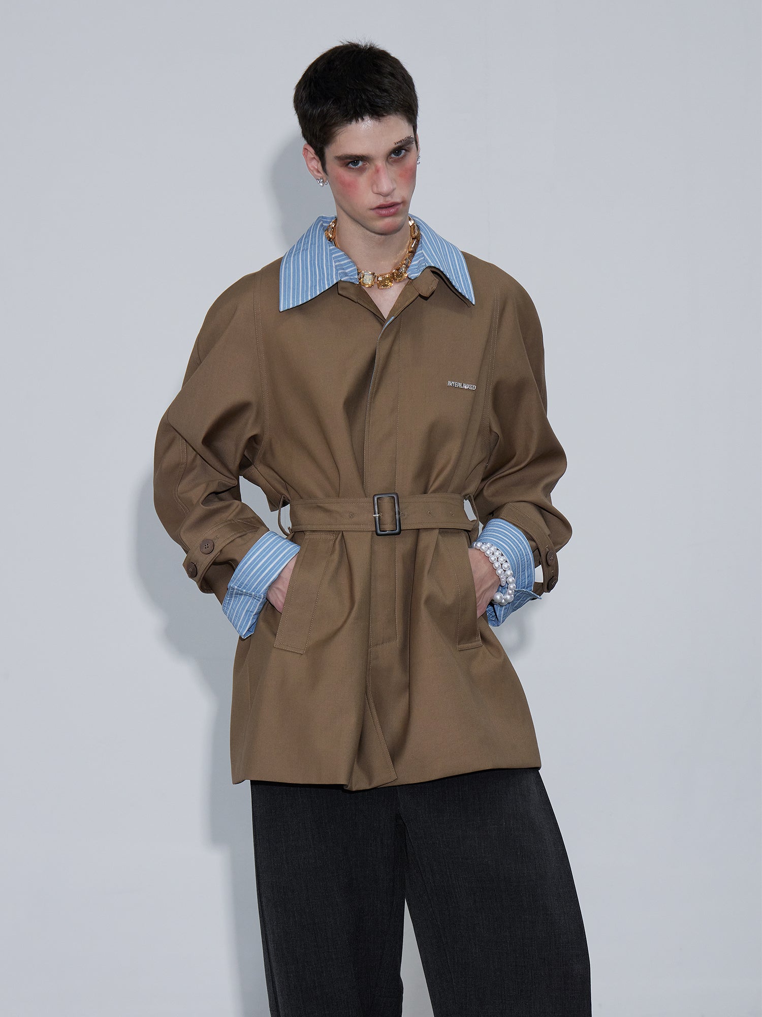 Clashing Stripes Trench Coat