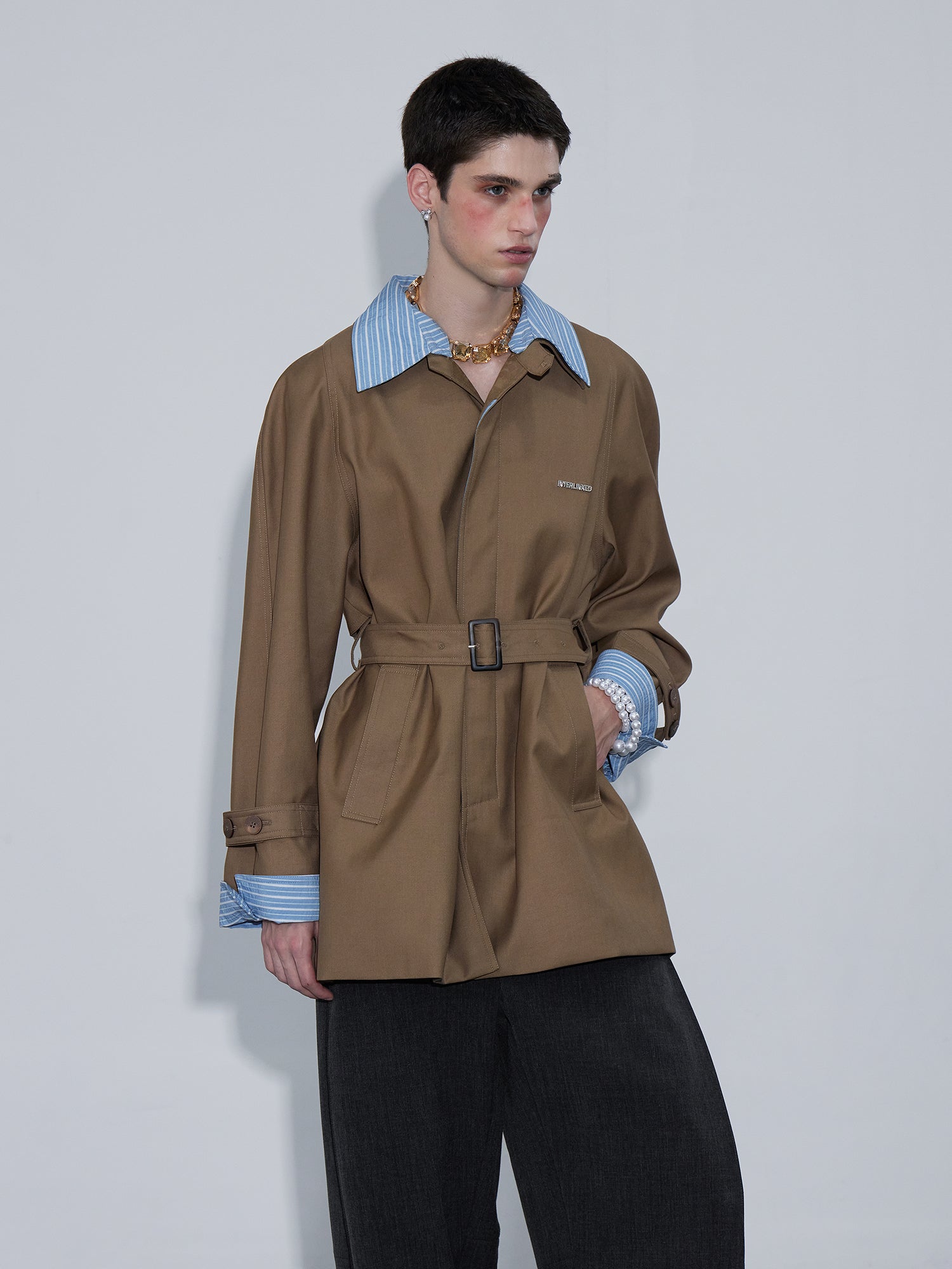 Clashing Stripes Trench Coat