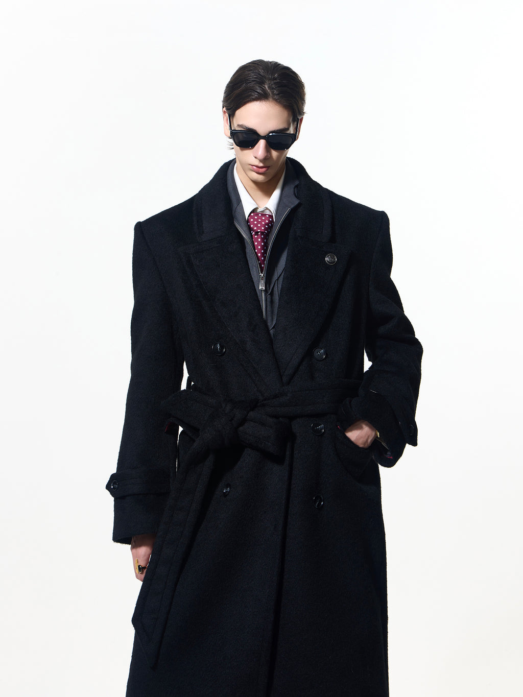 Double-breasted long coat