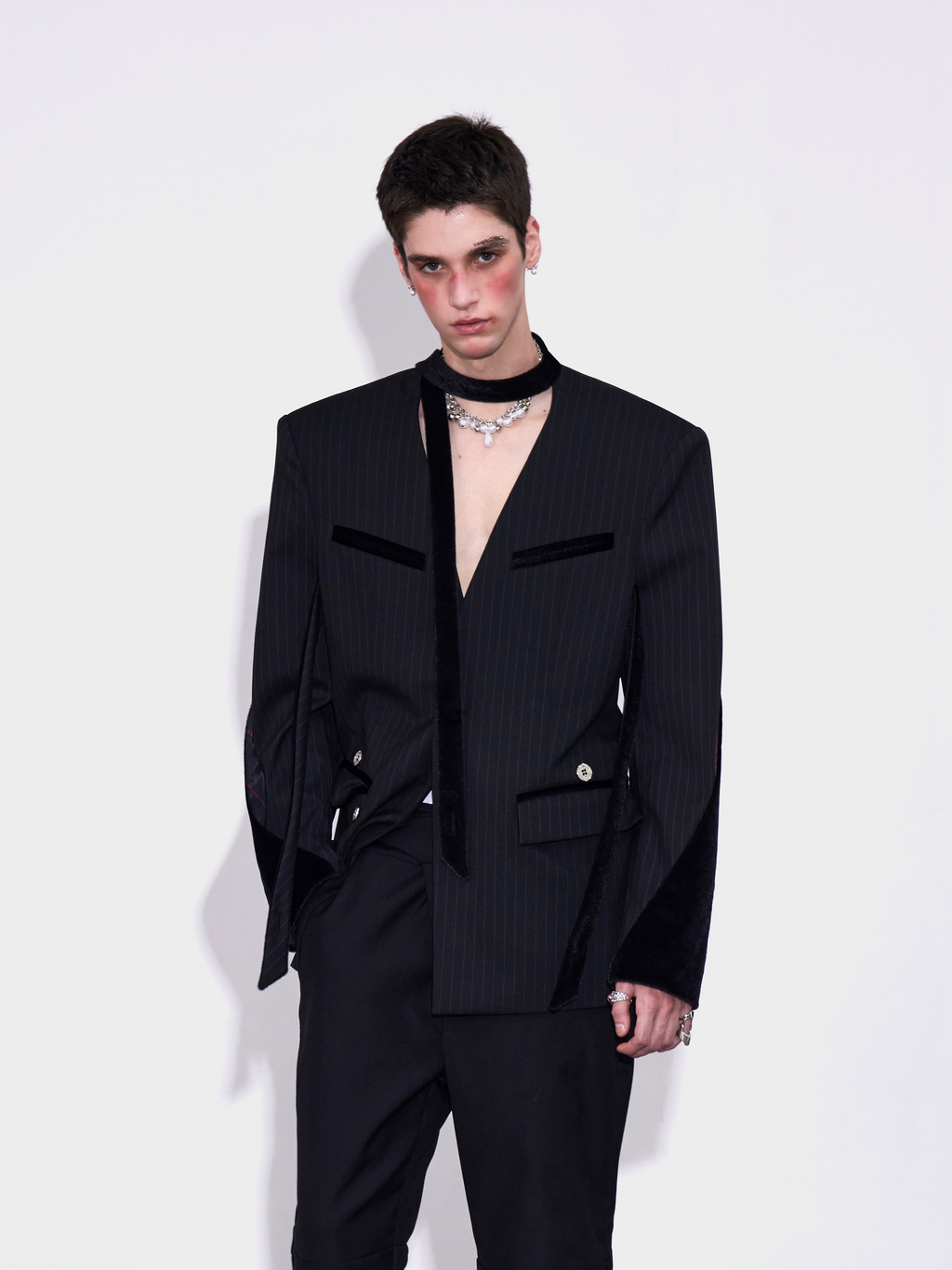 Stripe  Patchwork Lapel Suit