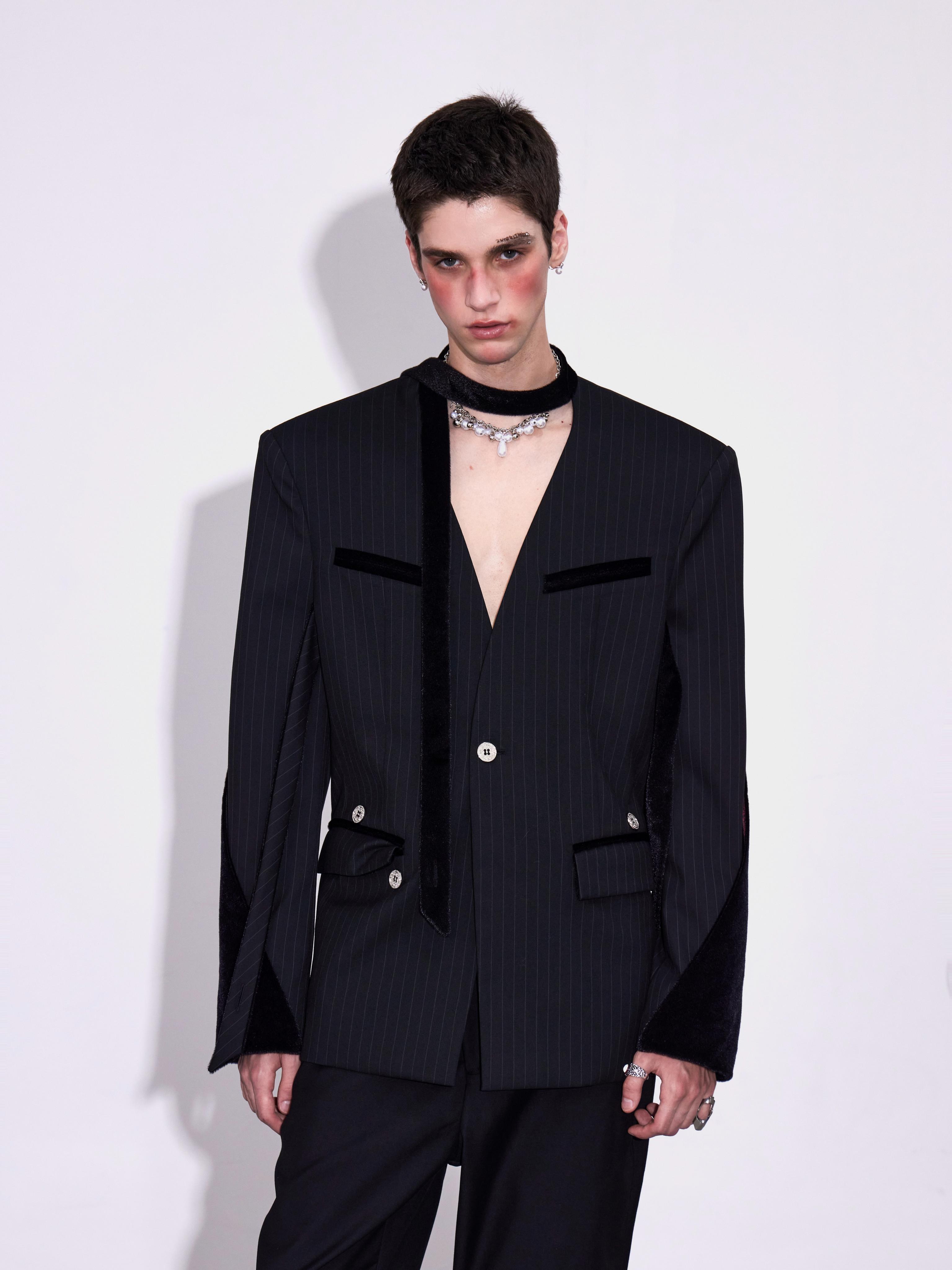 Stripe  Patchwork Lapel Suit