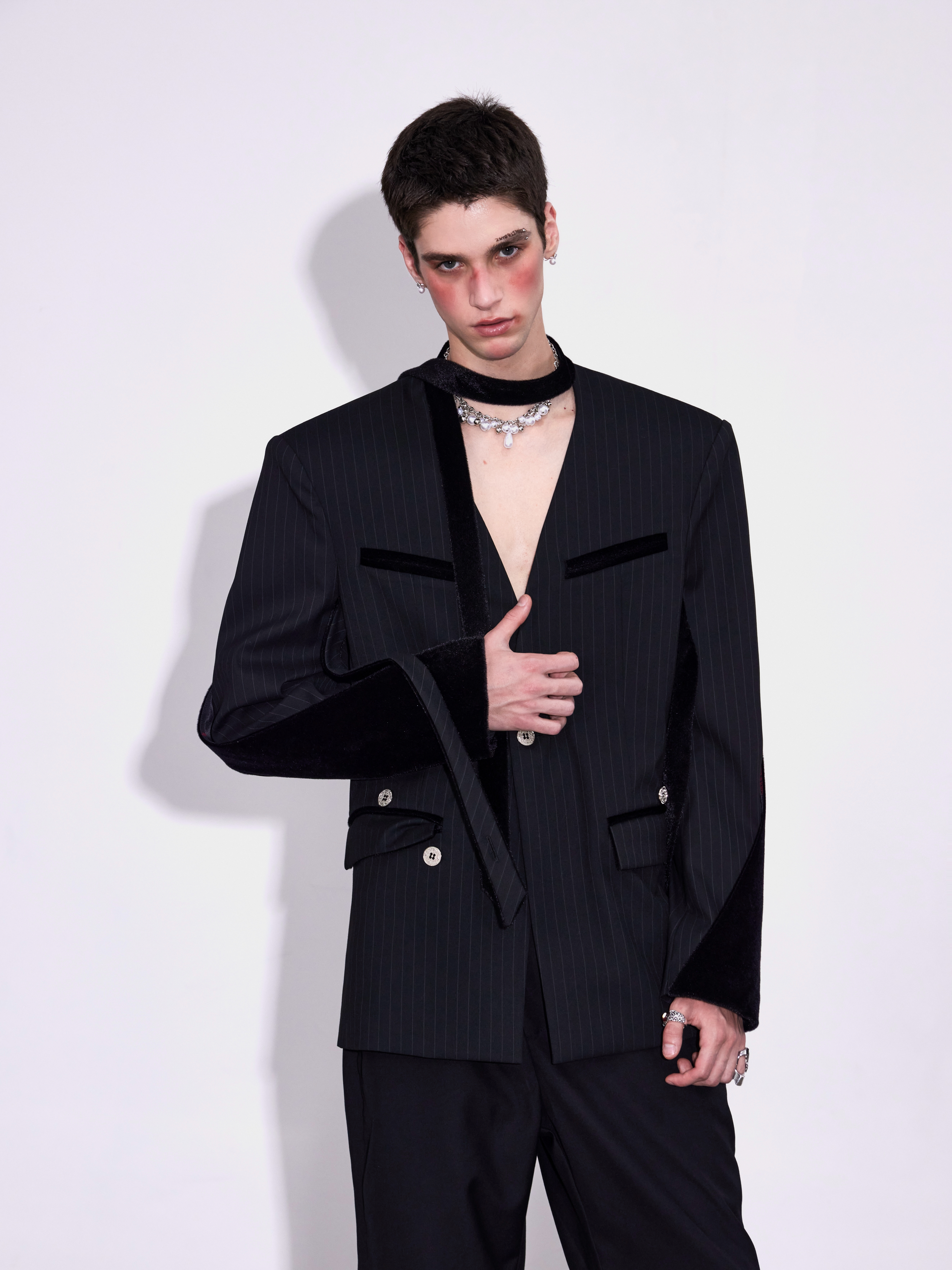 Stripe  Patchwork Lapel Suit