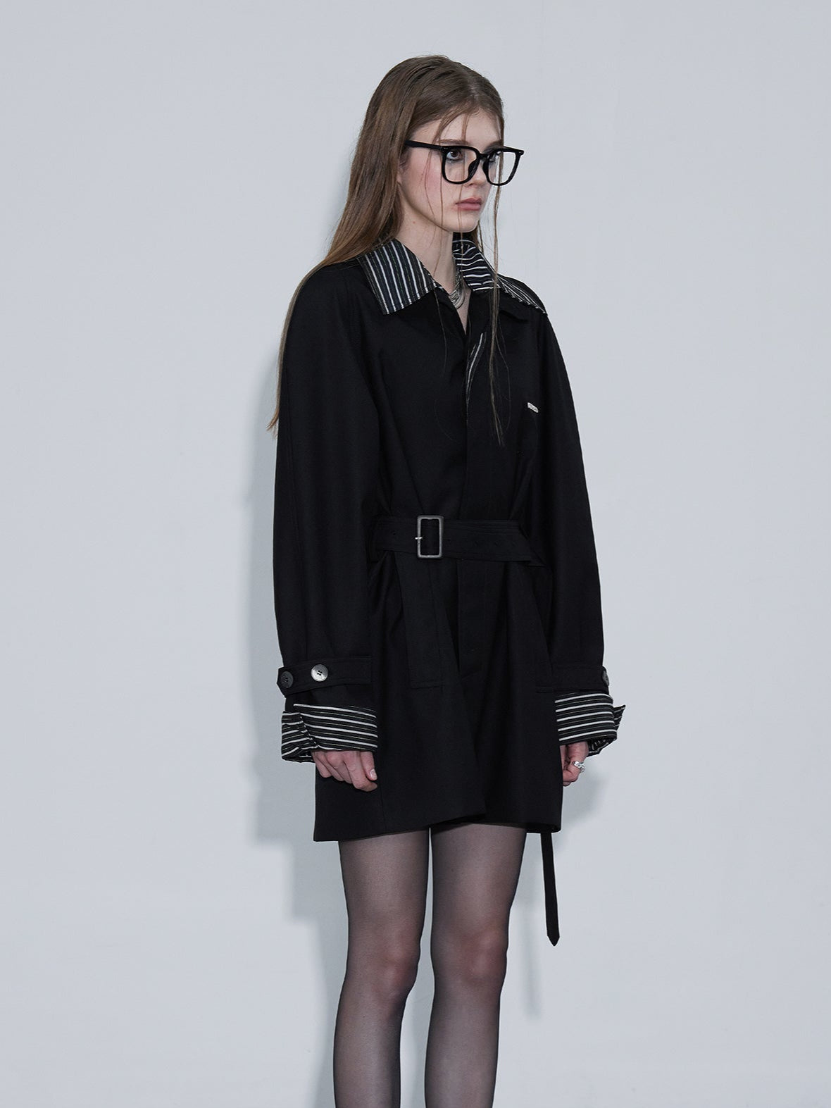 Clashing Stripes Trench Coat