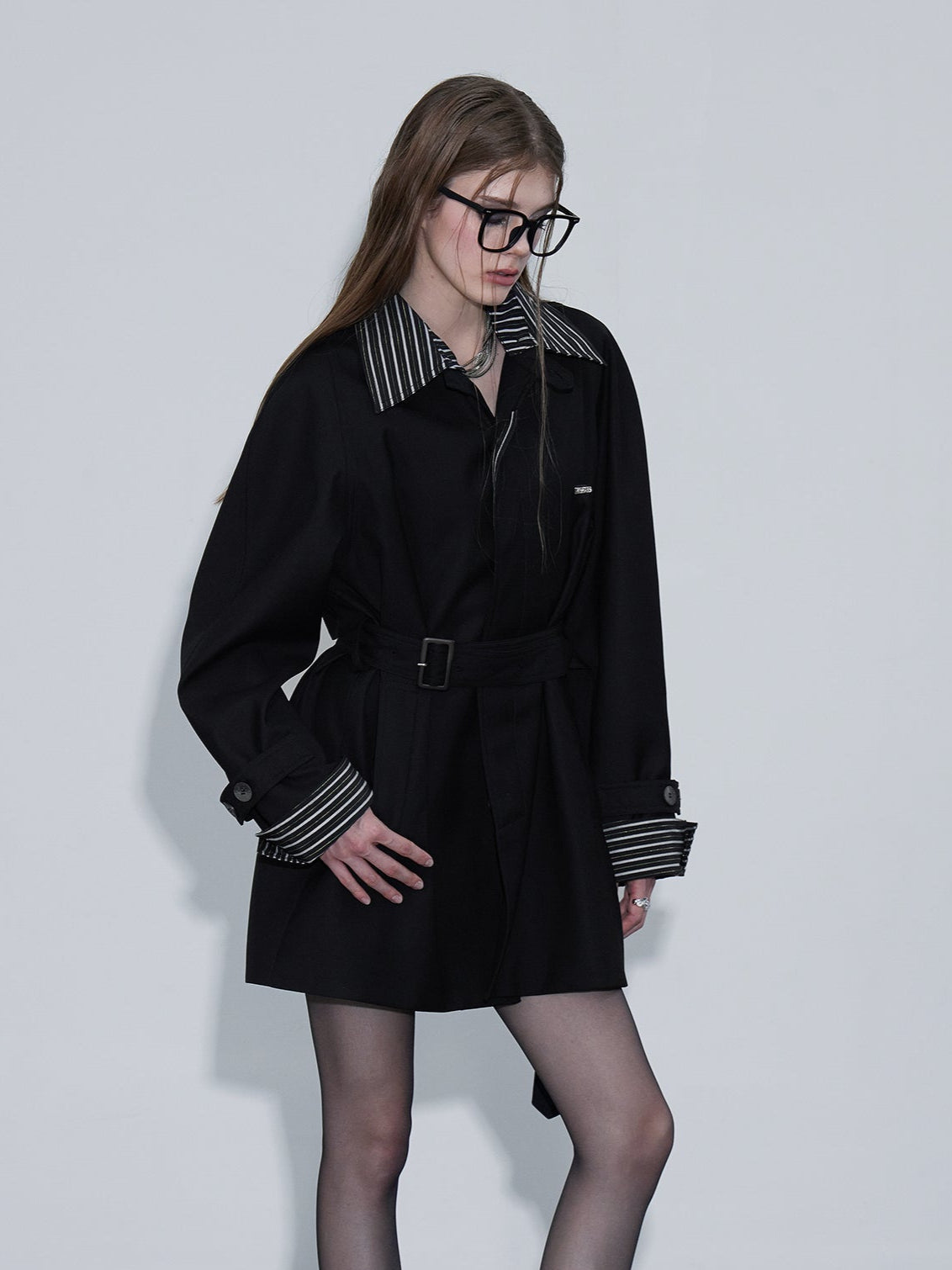 Clashing Stripes Trench Coat