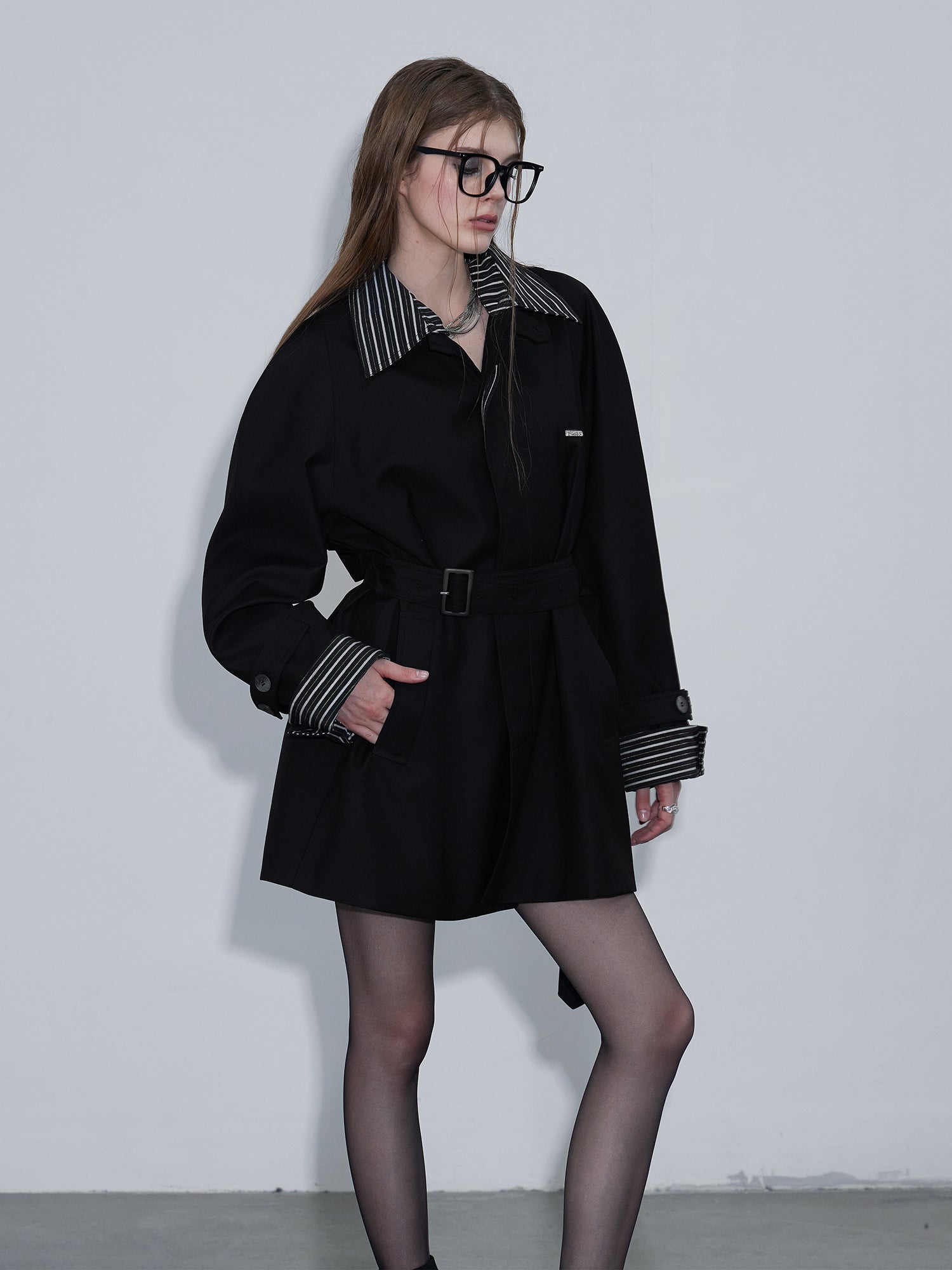 Clashing Stripes Trench Coat