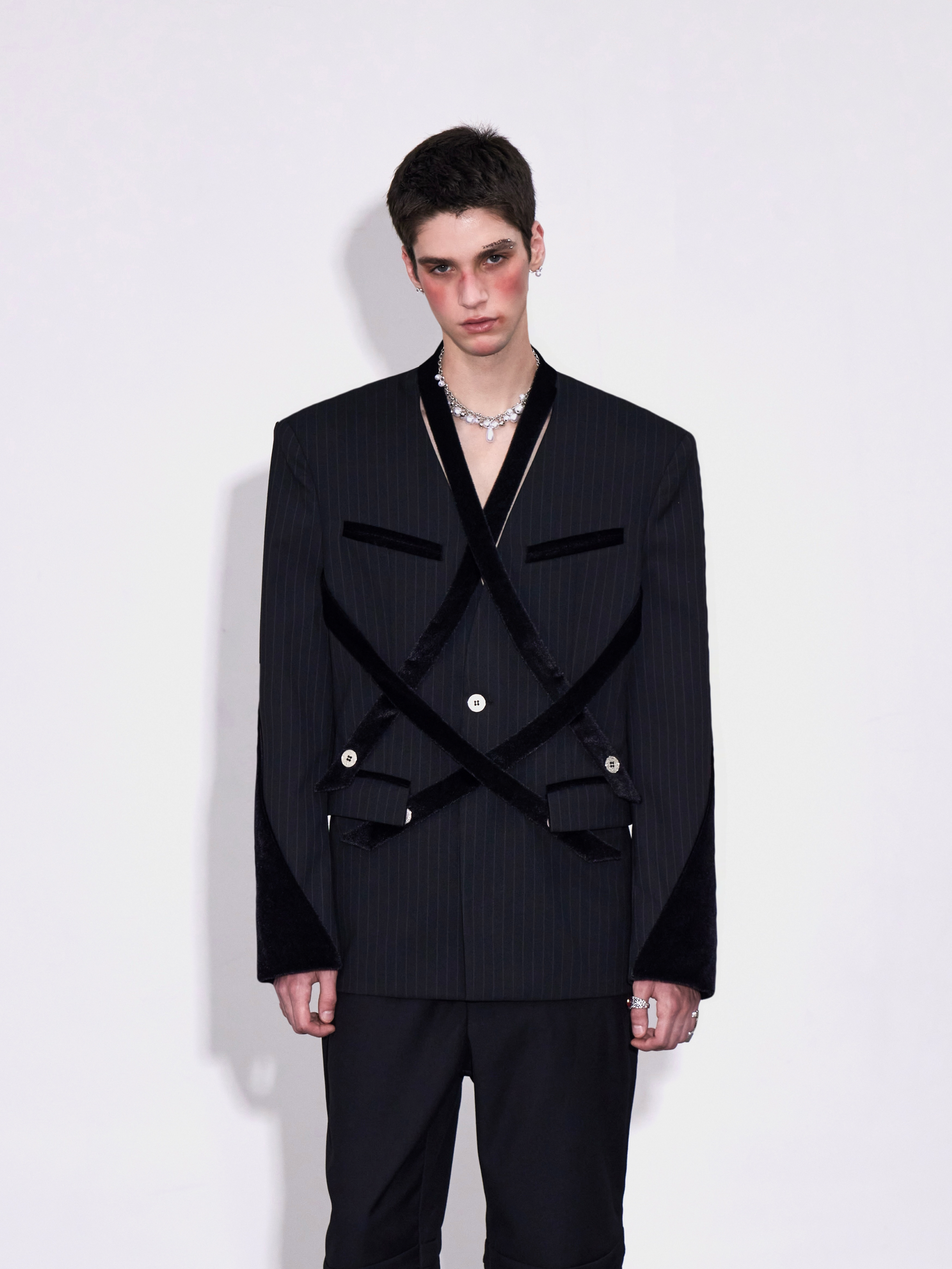 Stripe  Patchwork Lapel Suit