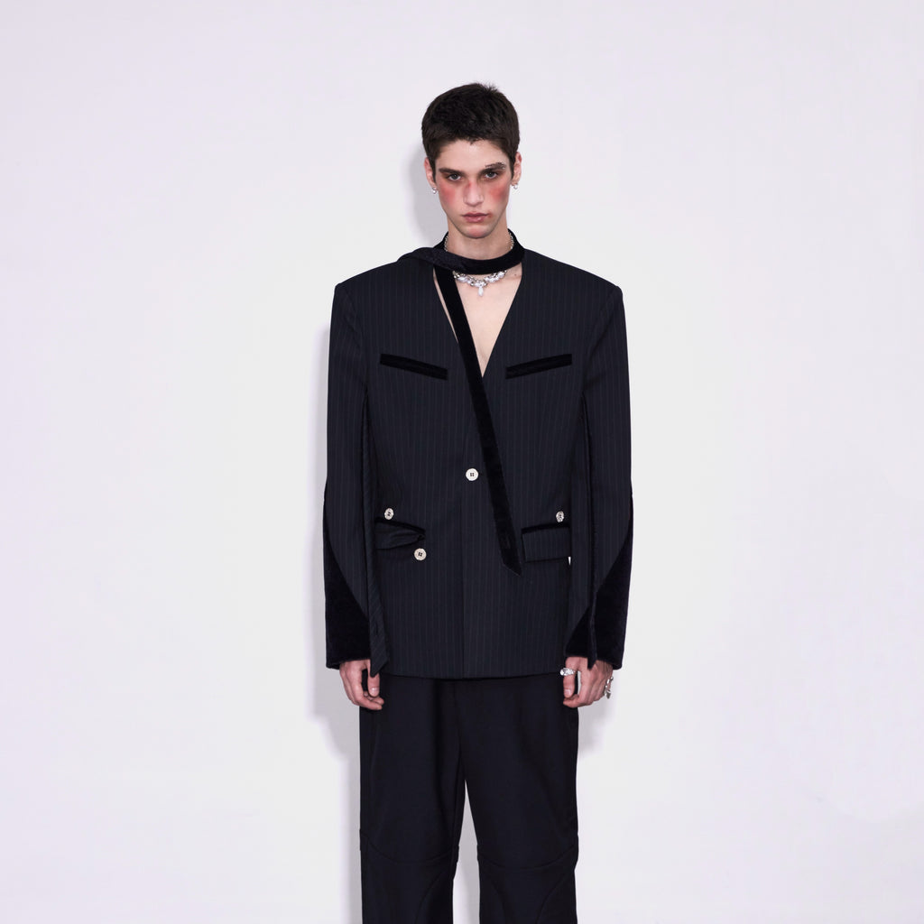 Stripe  Patchwork Lapel Suit
